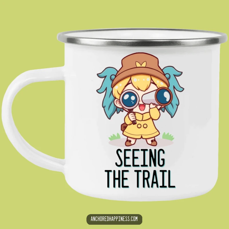 Funny Spyglass Camping Mug: Cute Character's Vision for Outdoor Fun