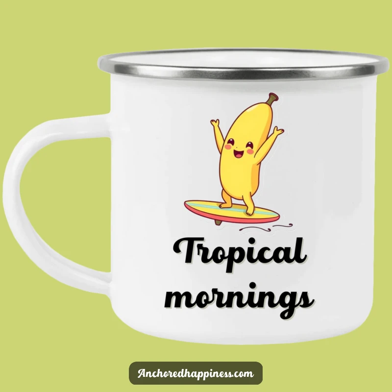 Funny Banana Surf Camping Mug: Tropical Adventure Humor