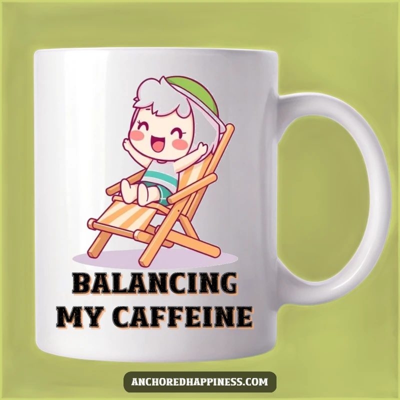 Funny Wobble Mug: Happy Character Balancing on Deck Chair - Hilarious Gift
