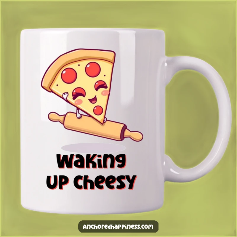 Funny Pizza Slice Mug - Winking on Rolling Pin, Hilarious Foodie Gift
