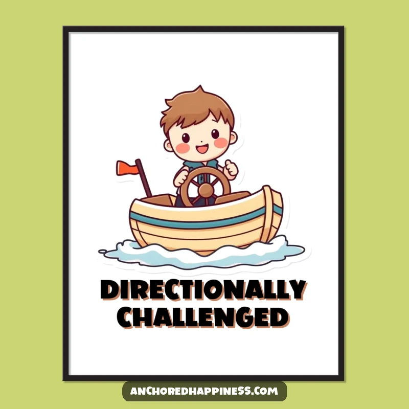 Funny Whimsical Boat Digital Art: Cheerful Figure Nautical Wall Decor, Instant Funny Gift Download