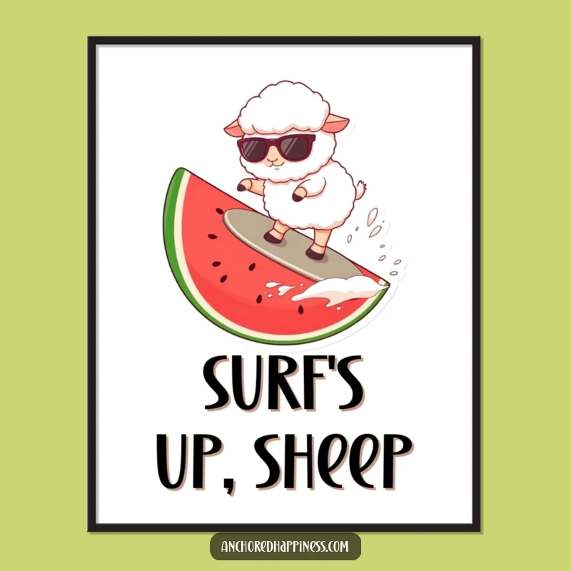Funny Sheep Watermelon Surf Poster: Hilarious Summer Wall Art