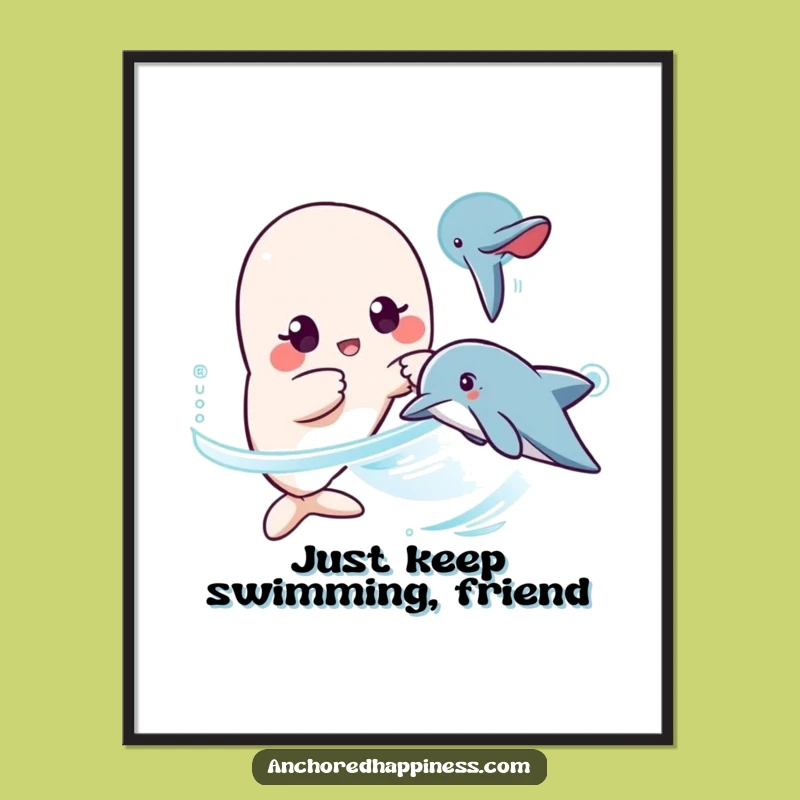 Free Printable Wall Art: Funny Kawaii Dolphin Encounter, Quirky Downloadable Decor Gift!