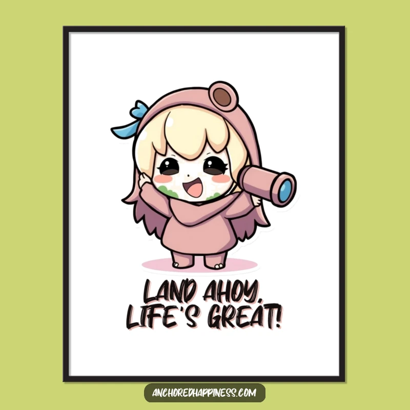 Free Printable Wall Art: Funny Kawaii Spyglass Adventure, Quirky Downloadable Decor Gift!