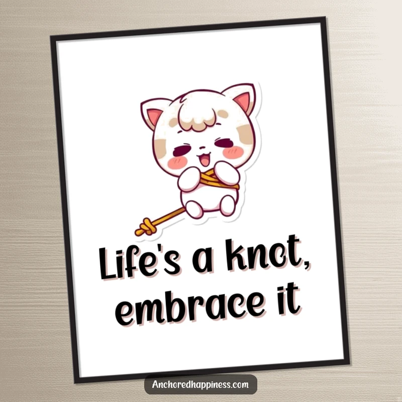 Funny Free Printable Wall Art: Kawaii character hilariously tangled in a rope, bringing quirky, humorous, and downloadable charm to your walls.
