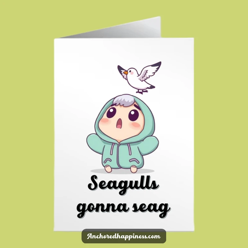 Funny Free Printable Birthday Card: Surprised Seagull Landing Design, Perfect Downloadable Gift!