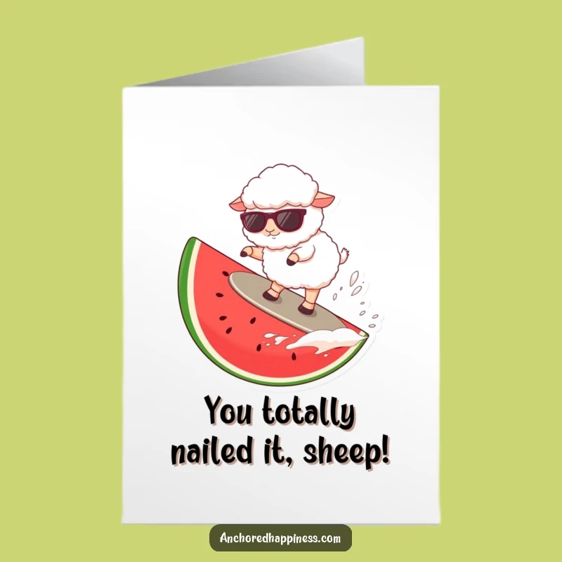 Free Printable Congrats Card: Surfing Sheep - Epic Watermelon Celebration