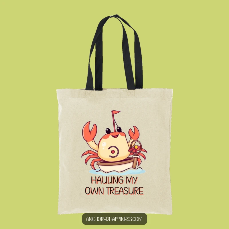 Funny Crab Tote Bag - Steering a Tiny Yacht, Nautical Humor Beach Bag